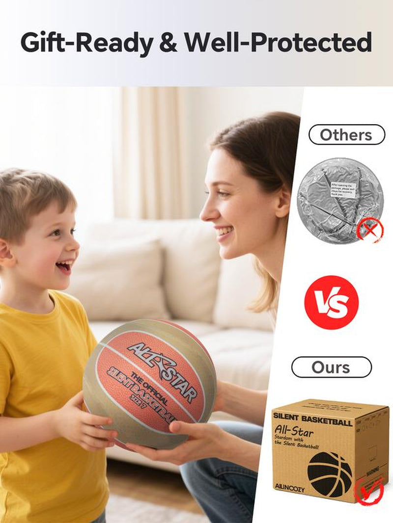 Silent Indoor Basketball, Colorful Fabric-Covered, No Inflation Needed, Noise-Free, Not Vacuum Compressed, Safe for All Ages, Ideal for Home & Hooper Training