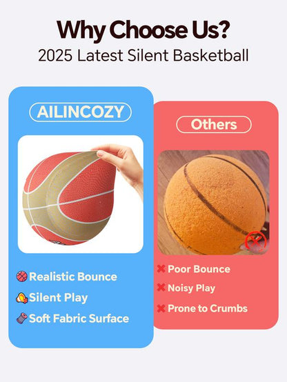Silent Indoor Basketball, Colorful Fabric-Covered, No Inflation Needed, Noise-Free, Not Vacuum Compressed, Safe for All Ages, Ideal for Home & Hooper Training