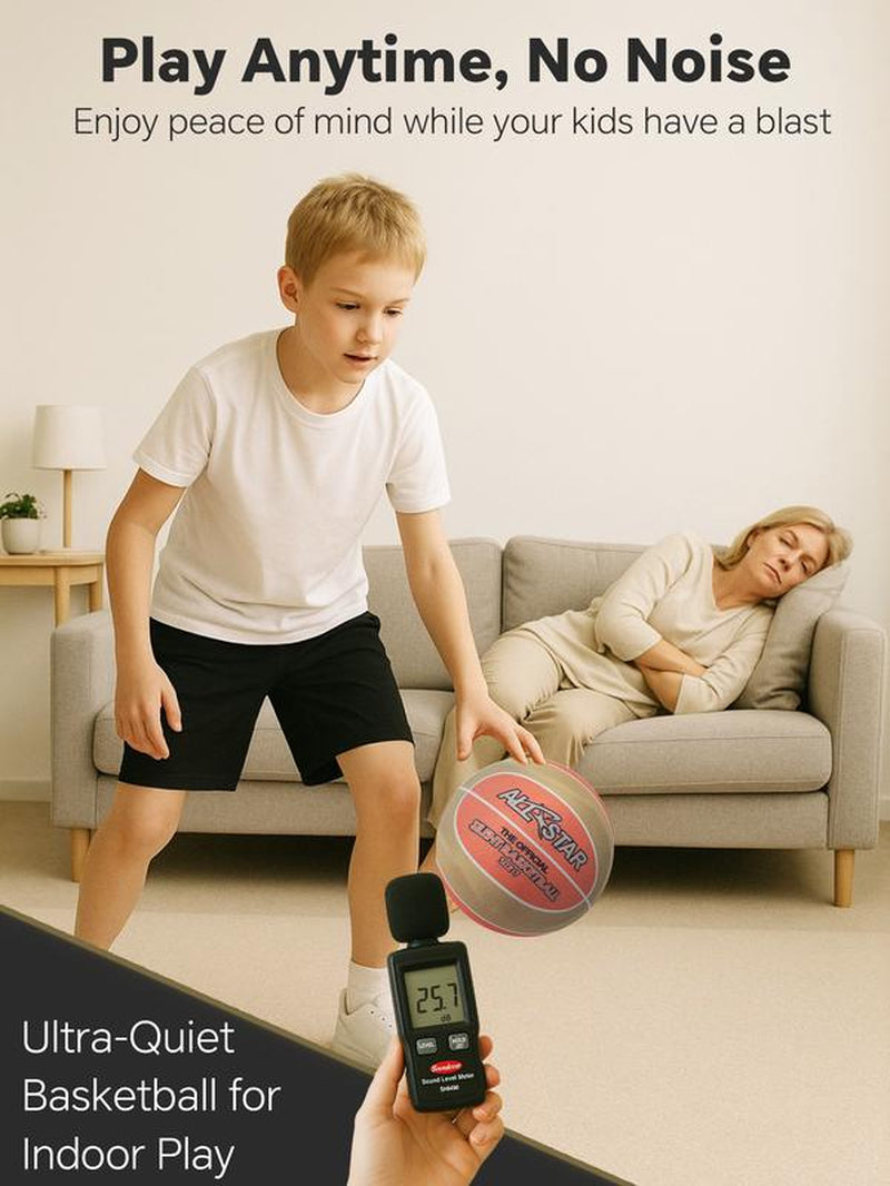 Silent Indoor Basketball, Colorful Fabric-Covered, No Inflation Needed, Noise-Free, Not Vacuum Compressed, Safe for All Ages, Ideal for Home & Hooper Training